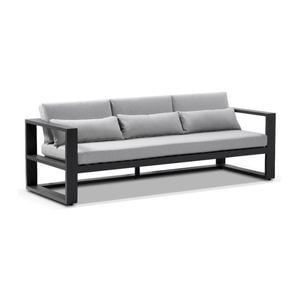 Santorini 3 Seater Outdoor Aluminium Lounge Charcoal & Textured Olefin Grey Cushions