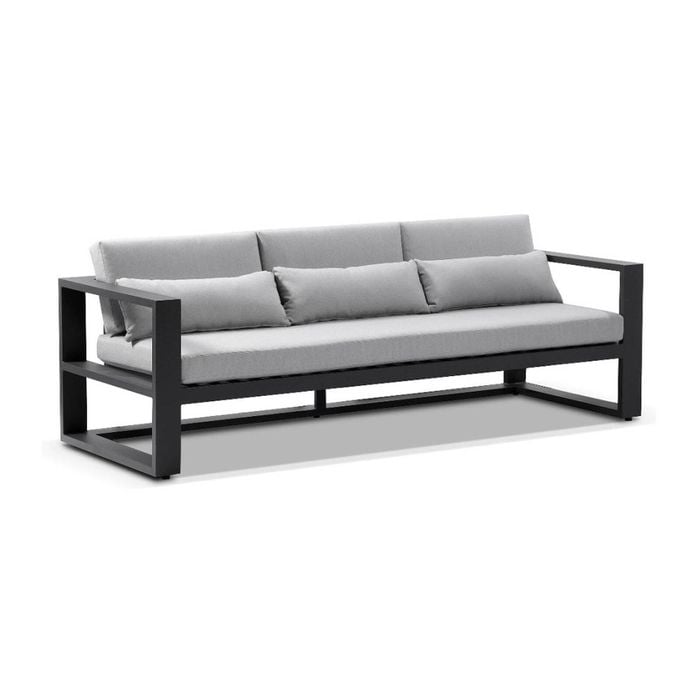 Santorini 3 Seater Outdoor Aluminium Lounge Charcoal & Textured Olefin Grey Cushions