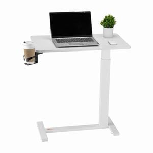 VEVOR Mobile Overbed Table White with 4 Hidden Wheels Cup Holder for Home