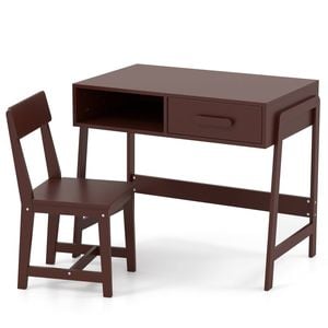 Costway Kids Table & Chair Wooden Study Desk Set Brown