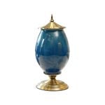 Soga 40.5cm Ceramic Oval Flower Vase With Gold Metal Base Dark Blue