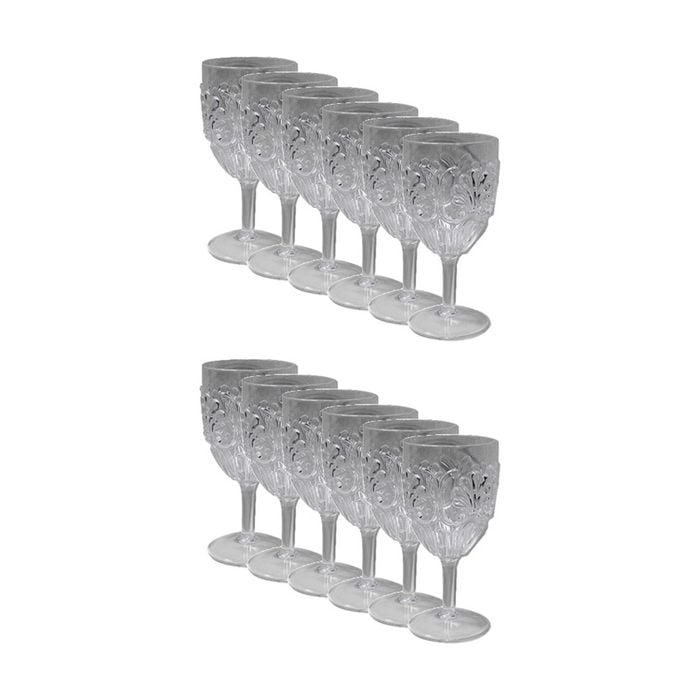 12x Partyware Reusable Embossed Wine Glass Tableware 180ml Clear Assorted