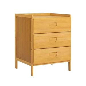 Lauft Natural Bamboo Wood 3 Drawer Bedside Table, Cabinet End Table Nightstand