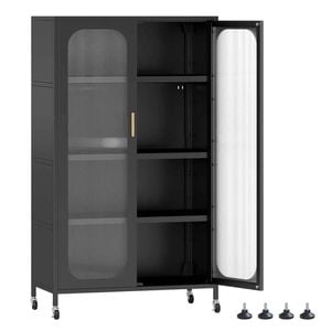 Costway 2door Metal Storage Cabinet 5tier Kitchen Pantry Cupboard Black