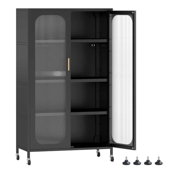 Costway 2door Metal Storage Cabinet 5tier Kitchen Pantry Cupboard Black