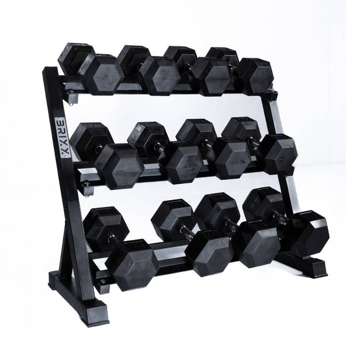 Brixx 17.5kg - 30kg Hex Dumbbell & Rack Set | 6 Pairs - 285kg Package