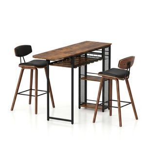 Artiss 3PCS Bar Table and Stools Set Dining Table Solid Wood Kitchen Chairs Cafe Pub