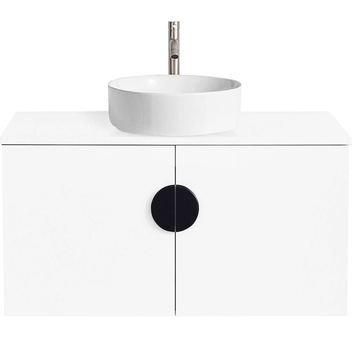 CIBO 900mm White Mornington Wall Hung Vanity With White Gloss Basin And Black Handle