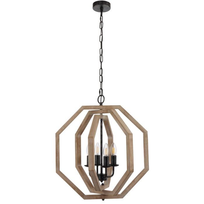 Telbix Indio Modern Pendant Hanging Lamp Light Wood Metal Black Wood Tones