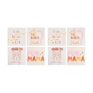 2x 4pc Lvd Decorative Cat Sayings Ceramic Square Drink Coasters Decor 10x10cm