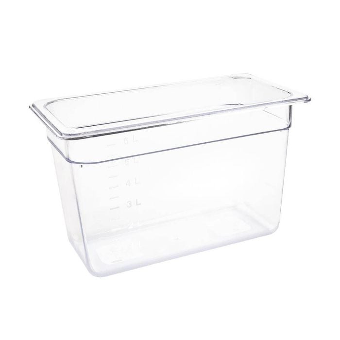 Vogue Food Pan Clear Polycarbonate Gastronorm Gn 1/3 200mm Commercial Kitchen Storage
