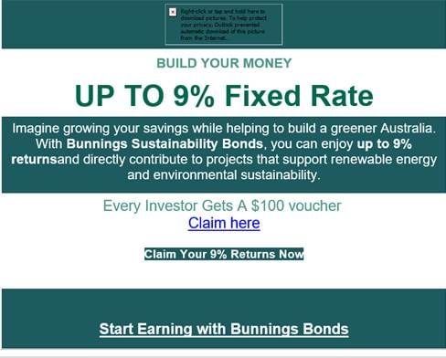 Scam warning page for Bunnings bonds page 1