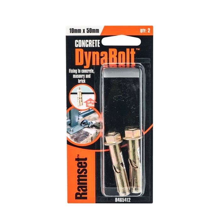 Ramset Dynabolt Hex M10 x 50mm Zinc Passivated 2pk
