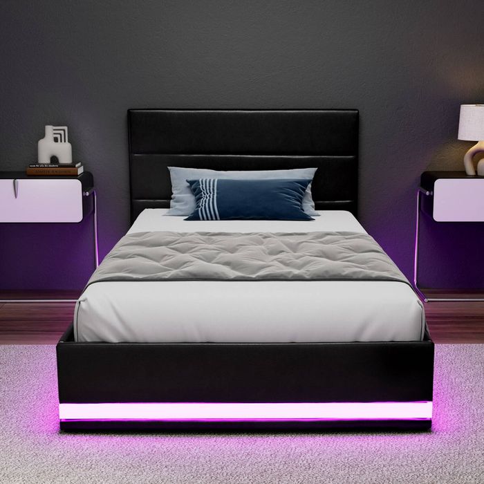 Artiss RGB LED Bed Frame King Single Size Gas Lift Base Storage - Black ...
