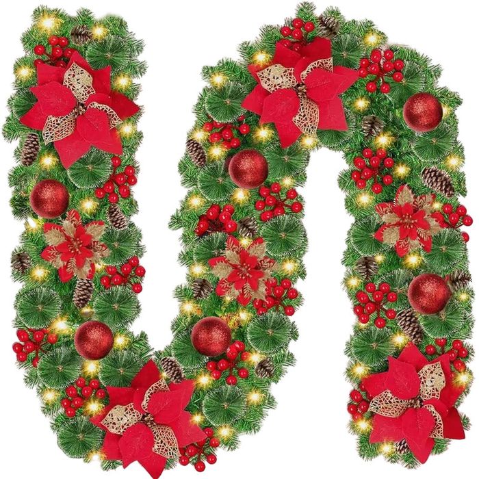 Lifebay Artificial Christmas Garland with LED Lights