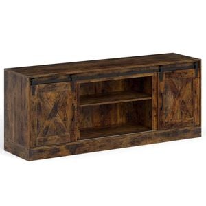 Costway 70" Farmhouse TV Stand w/Sliding Barn Door Adjustable Shelves
