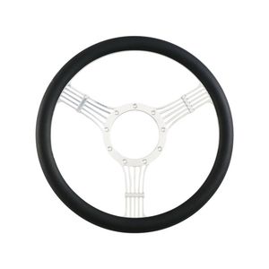 Cal Custom 14" Banjo Billet Aluminium Steering Wheel, Black Leather Half-Wrap