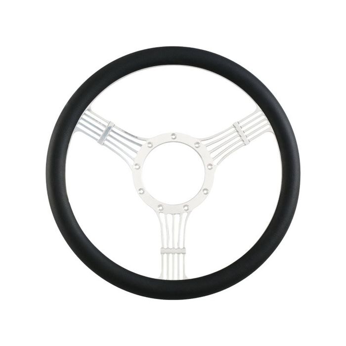 Cal Custom 14" Banjo Billet Aluminium Steering Wheel, Black Leather Half-Wrap