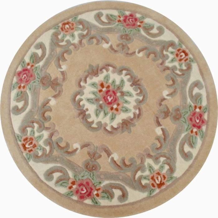Traditional Handmade Wool Rug - Avalon - Beige - 120x120cm