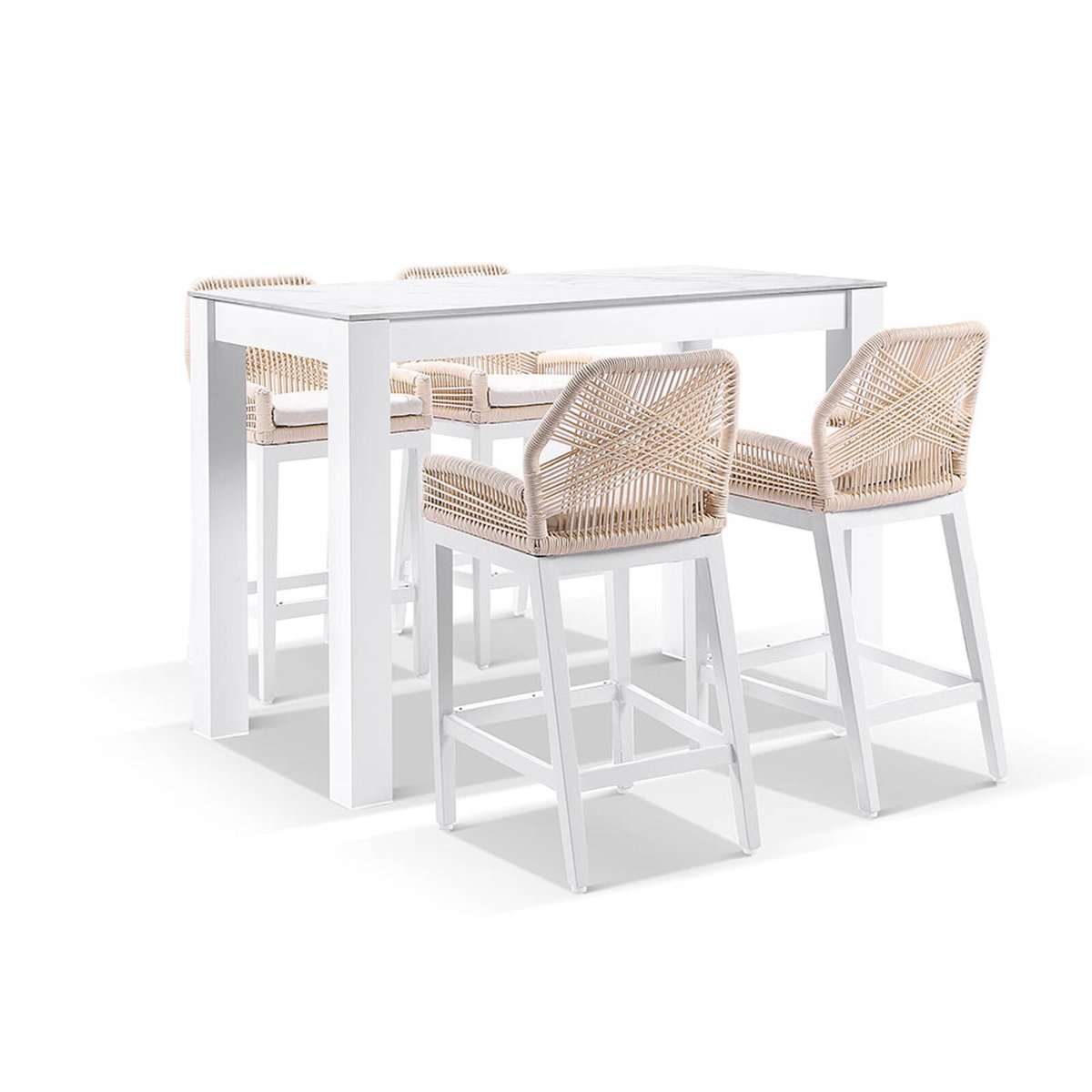 Hugo Ceramic Aluminium Bar Table with 4x Hugo Rope Stools