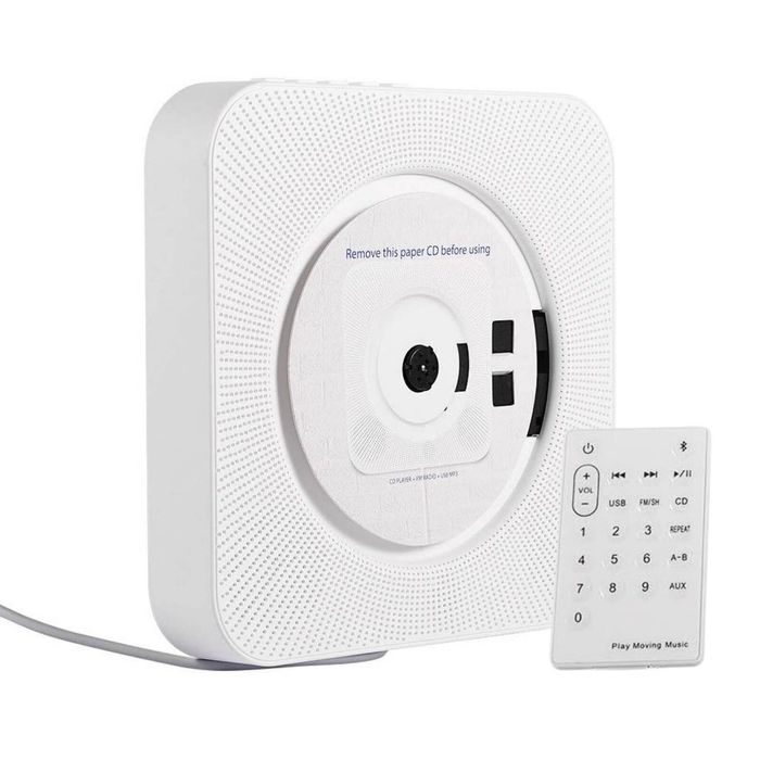 Tooleroo Wall Mount CD Player Bluetooth FM Radio USB AUX Speaker - White