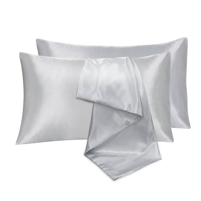 LINENOVA 2pcs Luxury Silk Satin Pillow Cases Pillowcase Cushion Covers - Standard,Silver grey