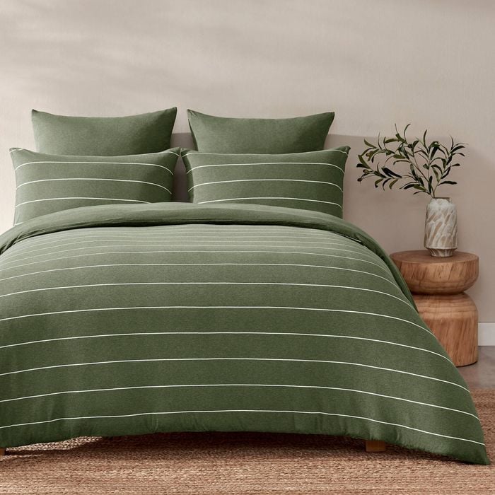 Dreamaker Jersey Luxe 100% Cotton Reversible Quilt Cover Set Olive King Single Bed