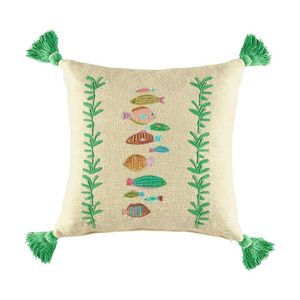 Kas Australia Ceres Cushion Cotton Embroidered Fish Multi 50x50cm