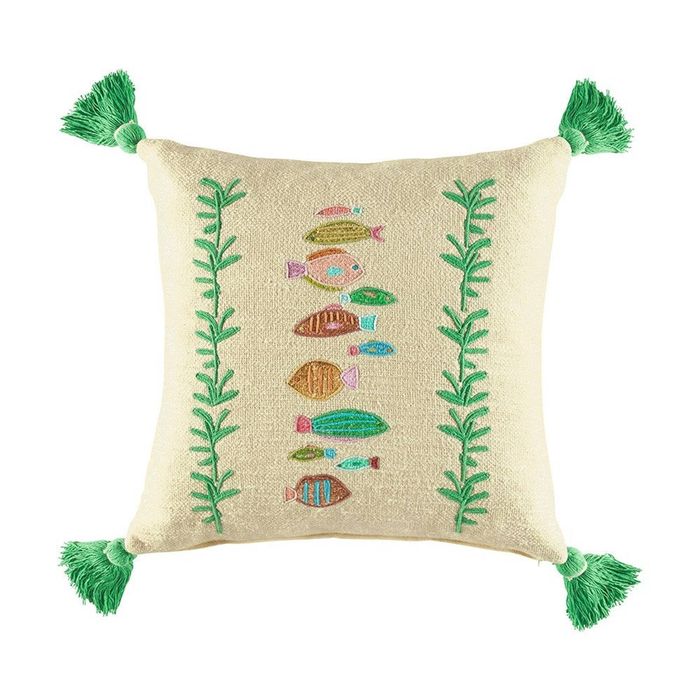 Kas Australia Ceres Cushion Cotton Embroidered Fish Multi 50x50cm