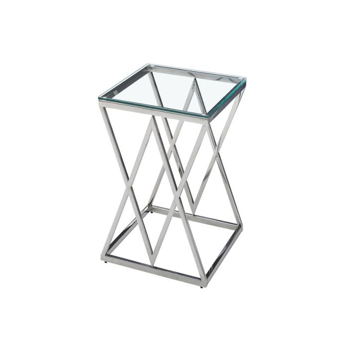 Elegant Collections Silver White Glass Beverly Side Table
