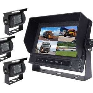 Elinz 7" Quad Screen Waterproof Monitor HD 12V/24V 3x Reversing CCD Camera