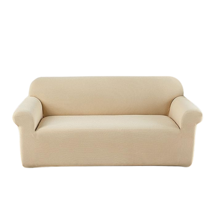 LushCovers Stretchable Water-Repellent Sofa Pet Protect Elastic Lounge Couch Cover - 2 Seater - Tea White