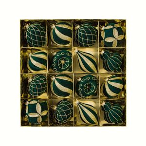 Catzon 16 Pcs Velvet Flocked Christmas Balls 8CM Shatterproof Ornaments for Xmas Tree-Green