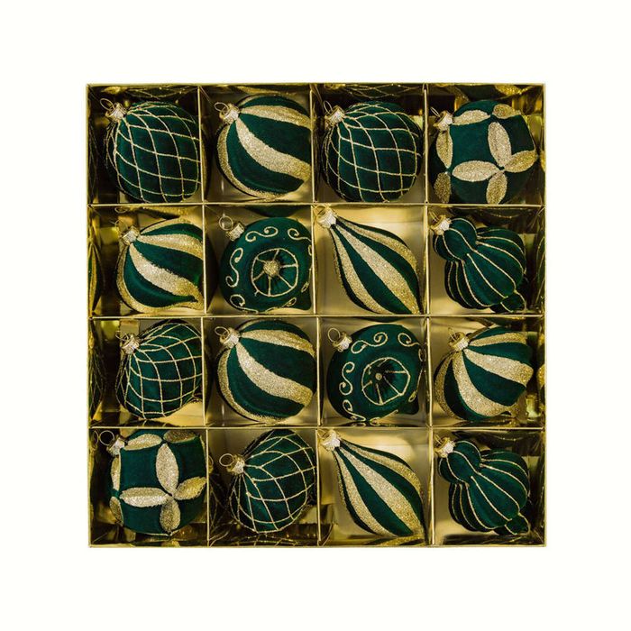Catzon 16 Pcs Velvet Flocked Christmas Balls 8CM Shatterproof Ornaments for Xmas Tree-Green