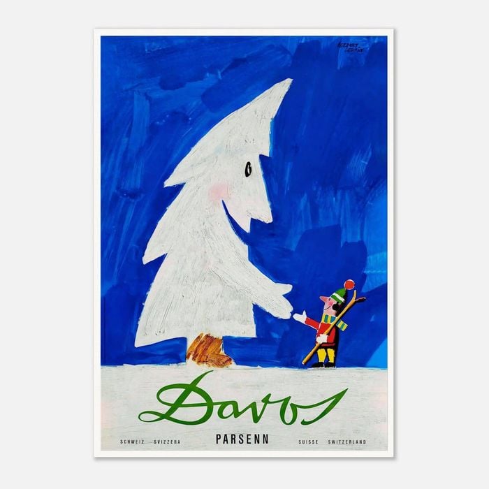 Galrie Davos Parsenn Snow Tree Vintage Ski Poster - Swiss Alps Adventure Art, Poster Only, 70 x 100cm (28 x 40inch)