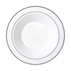 6x 6pc Partyware Reusable Heavy Duty Bowl Set W/ Silver Lining 190mm White