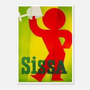 Galrie Charming Vintage Sissa Poster - Minimalist Artwork with Wine and Bold Colors, Poster Only, A3 30 x 42cm (12 x 16inch)