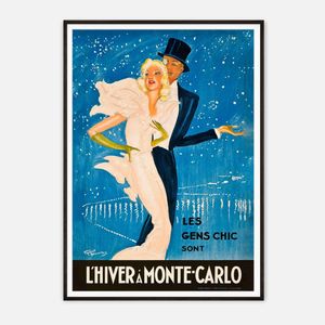 Galrie L'Hiver à Monte-Carlo - Chic Vintage Dance Poster by Jean-Gabriel Domergue, Black Frame, A4 21 x 30cm (8 x 12inch)
