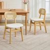 HOMFURN Rattan Back Dining Chairs Set of 2, White Faux Leather
