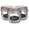 Argon Tableware 6x Glass Storage Jar & Labels Set - 200ml/6.7oz 4 Colour Seals Airtight Kitchen Storage Container Preserving Jar