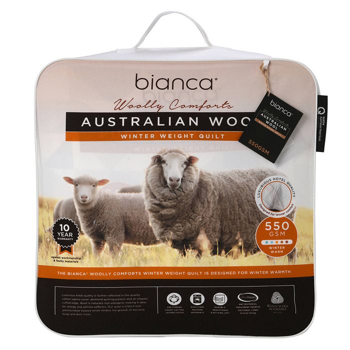 Bianca Woolly Comforts Australian Wool Quilt 550gsm Bedding White Super King Bed