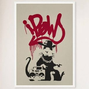 Galrie Banksy Gangsta Rat Art Print - Iconic Urban Rebellion Poster, 2004, White Frame, 50 x 70cm (20 x 28inch)