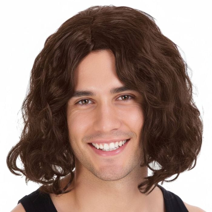 S WAVY WIG Curly Long Hair Disco Punk Rock Party Costume 60s 70s Brown