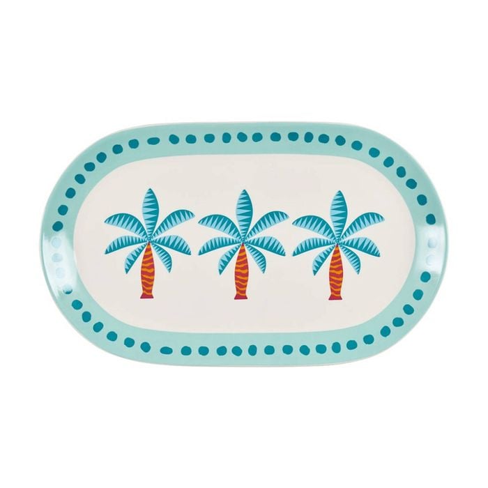 Annabel Trends Light Blue Ceramic Serving Platter W/ Fiesta Palms 40.5x22.5cm