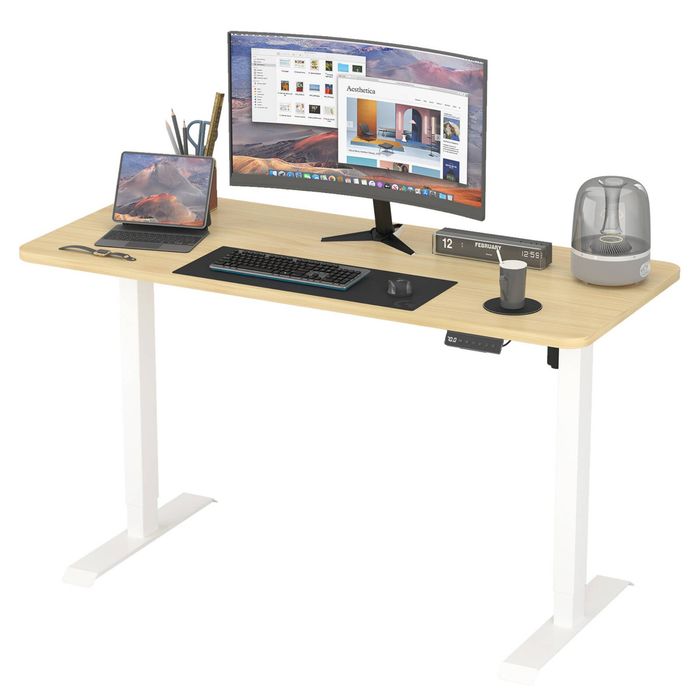 Advwin Electric Standing Desk Motorised Sit Stand Desk Ergonomic Stand Up Desk With 120 X 60cm Oak White