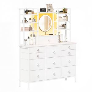 Advwin 12 PU Drawer Storage Cabinet, Multi-Height Shelves, 2-in-1 Vanity Table