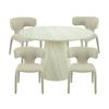 Yvon 5pc Dining Set 120cm Round Dining Table Ivory Boucle Fabric Chair