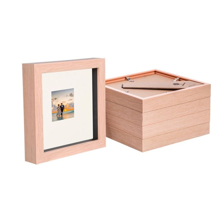 Nicola Spring 6" x 6" Light Wood 3D Box Photo Frames - 2" x 2" Mount - Pack of 5
