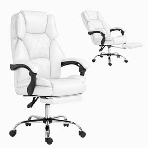Artiss Ergonomic Office Chair with Headrest Footrest Recliner Computer Gaming Chair White