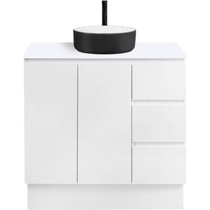 CIBO 900mm White Nordic Full Height Bathroom Vanity With Black And White Basin - White